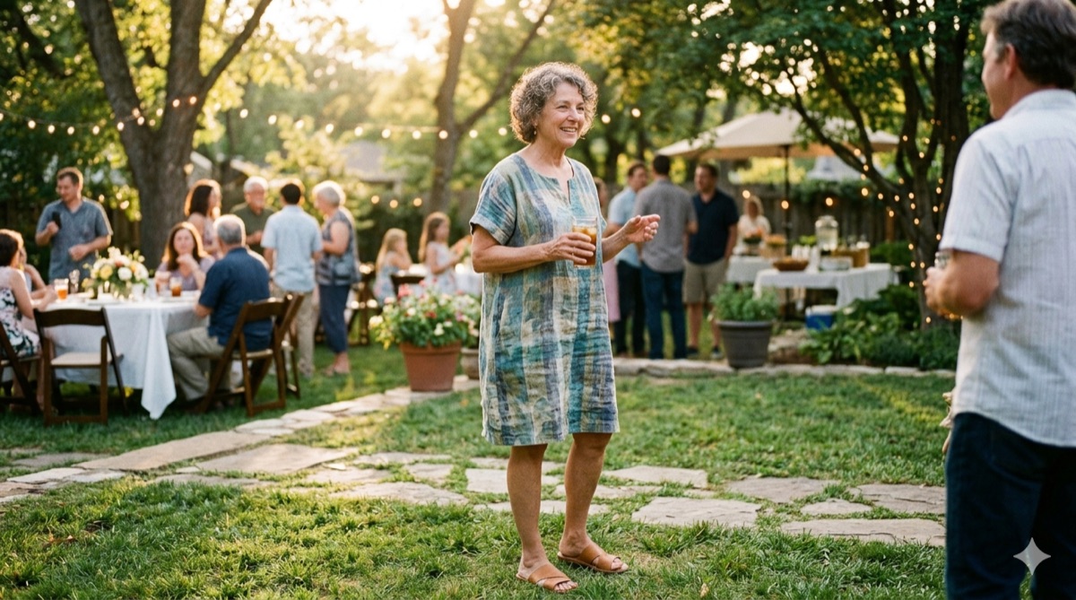 People gathering outdoors at a casual event